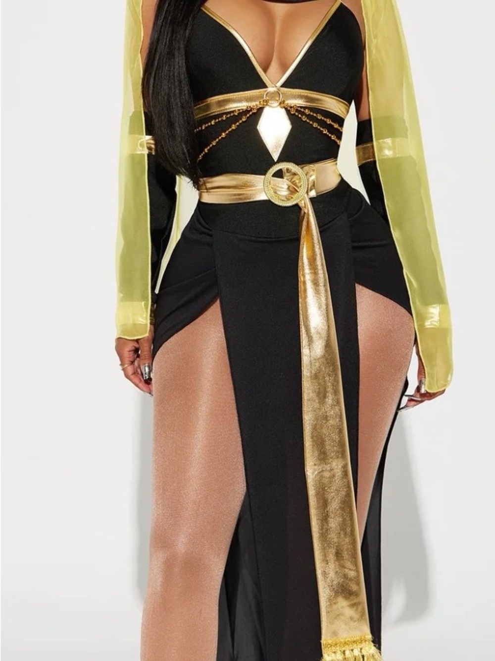 Gold Accent Black Waist Belt with Decorative Sash